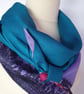 Vintage sari silk double sided triangular scarf. Turquoise Lilac Black - Image 10
