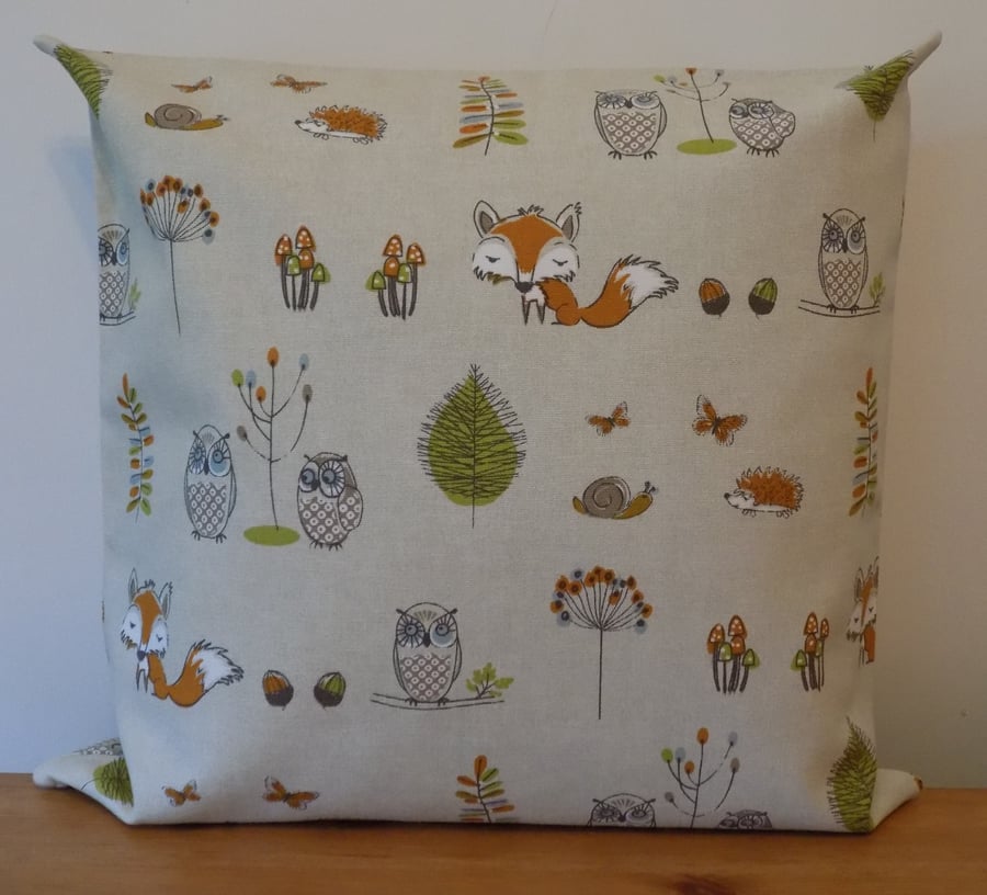Woodland Fox Cushion Cover, Animal Throw Pillow, Nature Pillow Cover, 16", Zip