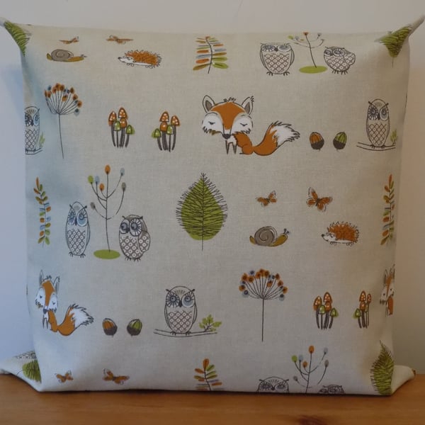 Woodland Fox Cushion Cover, Animal Throw Pillow, Nature Pillow Cover, 16", Zip