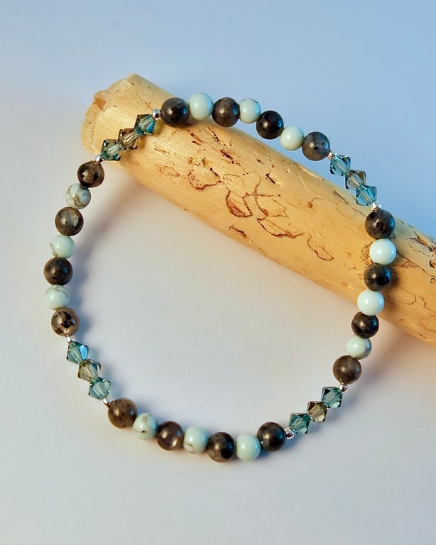 Larvikite, Howlite & Crystal Bracelet, Birthday, Anniversary, Gifts For Her