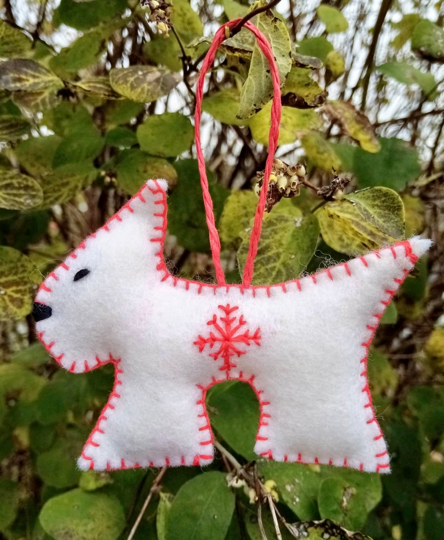 Snow Dog Christmas Decoration with Snowflake Design