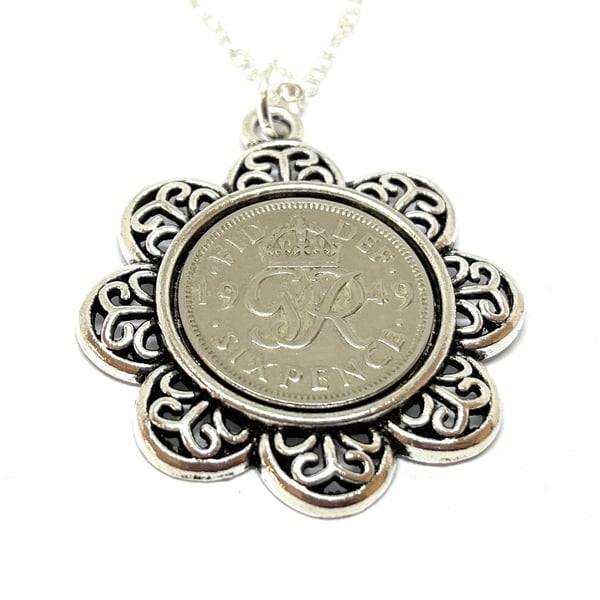 1949 Birthday Gift, Lucky Sixpence Necklace, 75th Birthday Gift, 75th Birthday