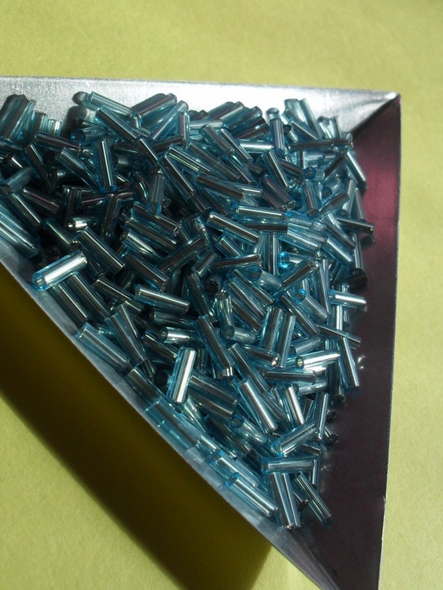 10g Glass Bugle Beads - 6mm - Blue 