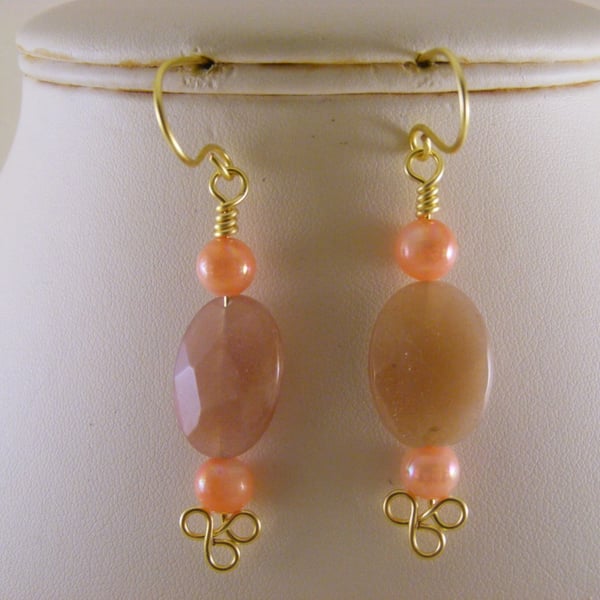 Sunstone and Mother of Pearl Earrings