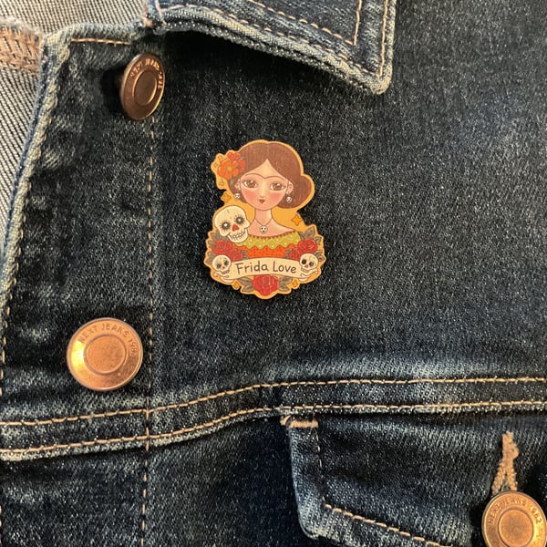 Frida Kahlo Pin Badge – Wooden Brooch, Feminist Gift, Positive Affirmation Jewel