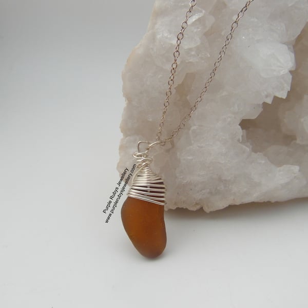 Amber Cornish Sea Glass Necklace, Sterling Silver N394