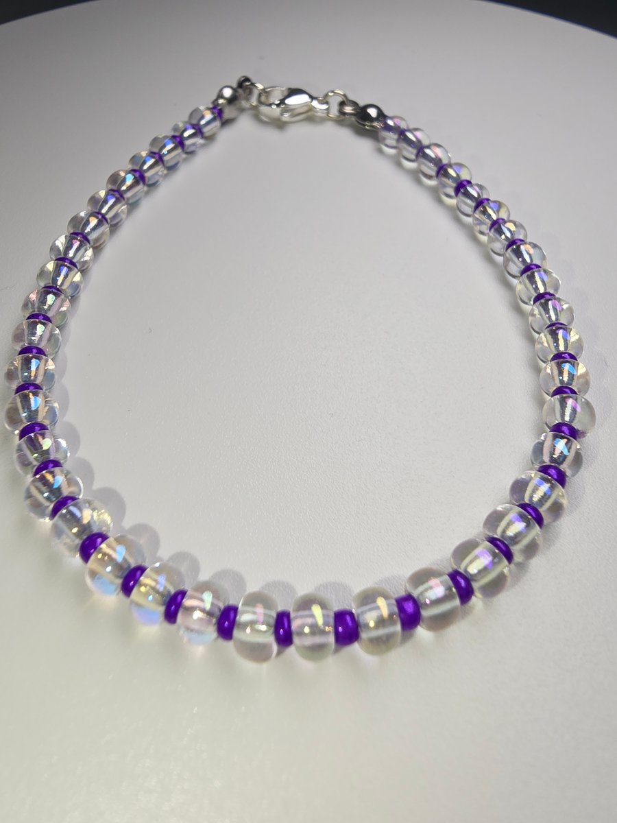 Clear Crystal and Purple seed bead bracelet