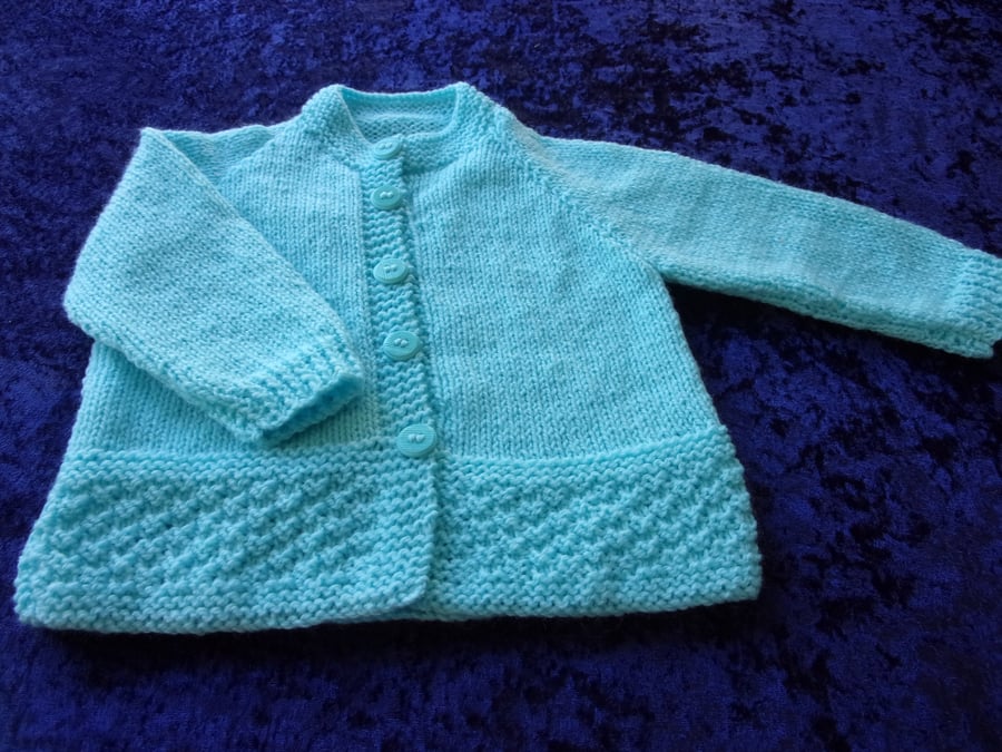 Round Neck Cardigan with Double Moss Stitch - 20 inch