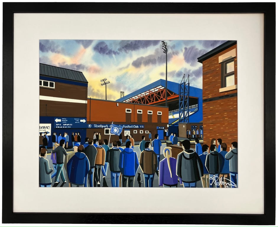 Stockport County, Edgeley Park Framed Football Art Print. 20" x 16" Frame Size