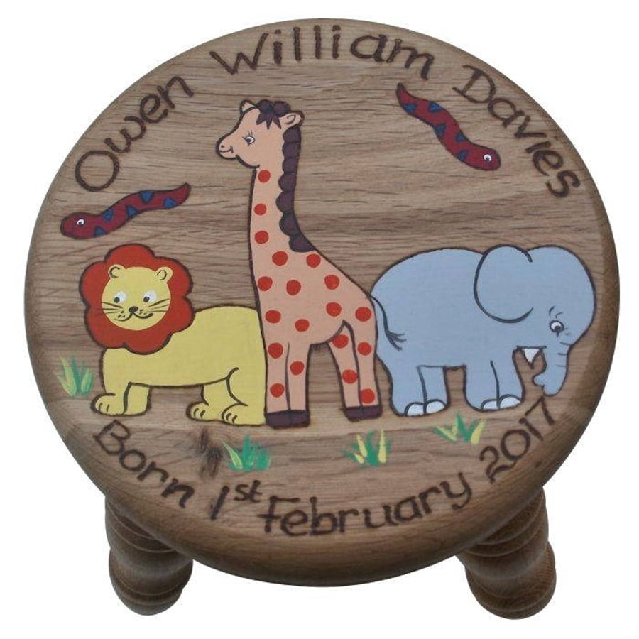 Personalised Child's Oak Wooden Stool for Boys