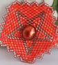 Tudor rose inspired pentagon pendant in a bright pinky orange - Image 2