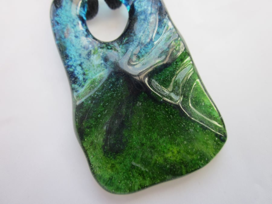 Handmade cast glass pendant - Clear river dragonfly