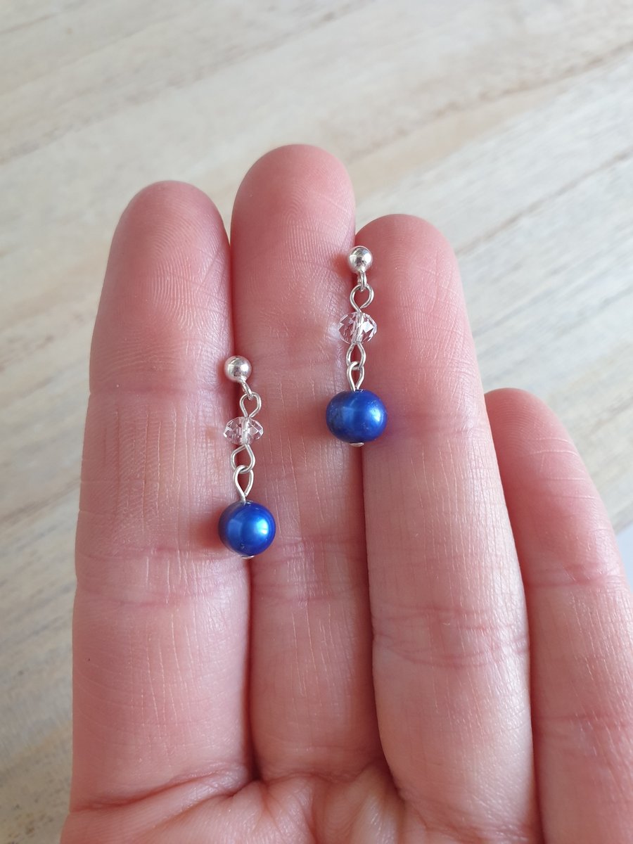 Sterling silver blue pearl and swarovski earrings