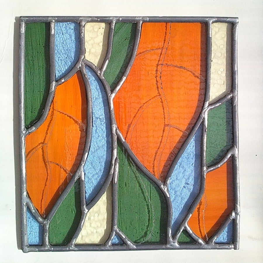 Art Deco Leaves Stained Glass Panel