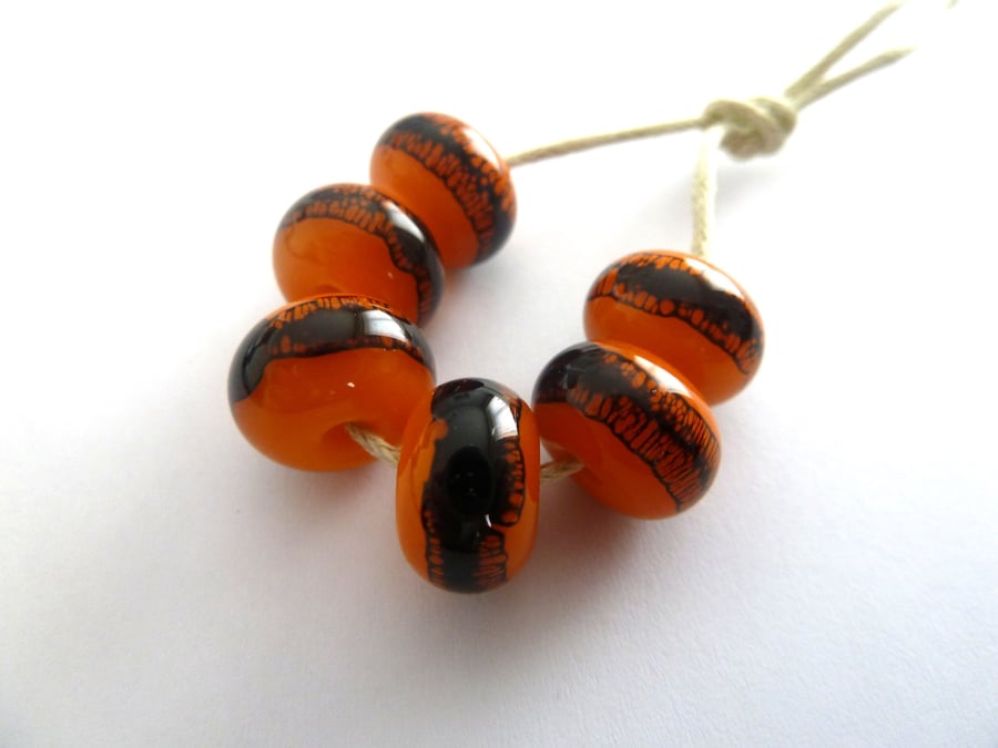 orange web lampwork glass beads