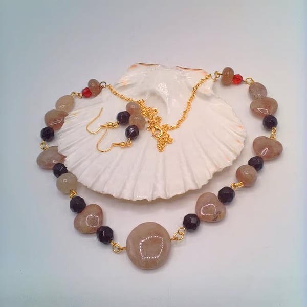Raspberry Quartz and Garnet Red Crystal Necklace and Earrings, Gift for Her