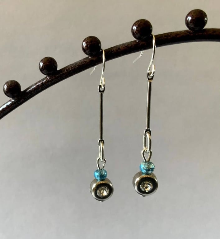 Simulated diamond  long pin earrings.