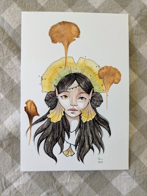 Fae Nobility Original Character Portrait Illustration in Ink & Watercolour