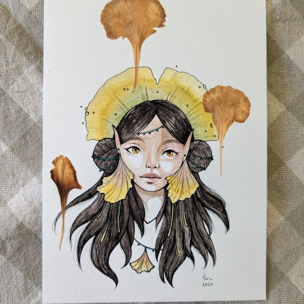 Fae Nobility Original Character Portrait Illustration in Ink & Watercolour