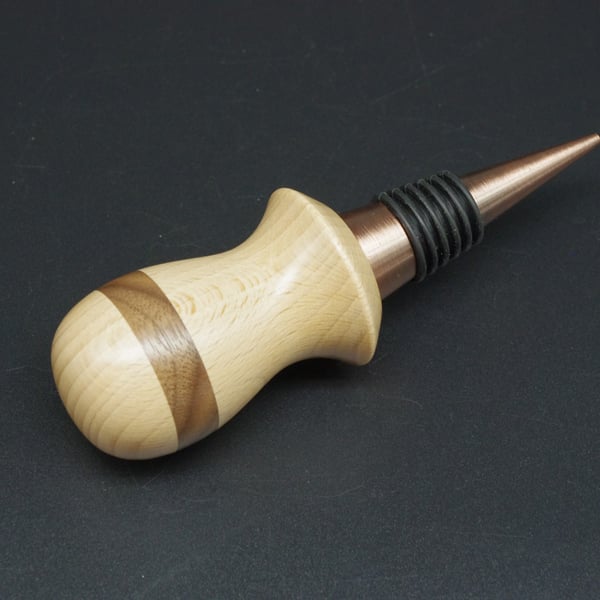 Hand Turned Wooden Bottle Stopper, Scottish Beech With Walnut Stripe.
