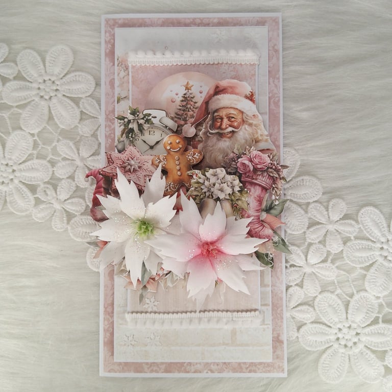 Pink Santa Christmas Card. Luxury Pink Festive Card. Santa Christmas Keepsake(6)