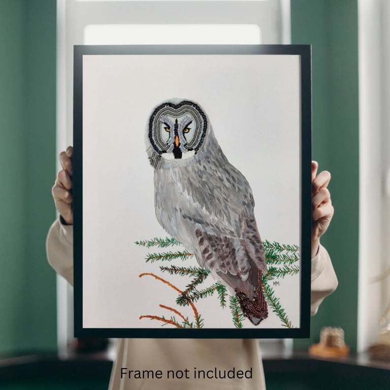 Original Great Grey Owl mixed media canvas painting