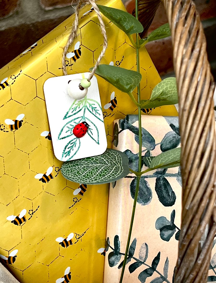 Gift tag or wooden hanging decoration - ‘Ladybird’ White
