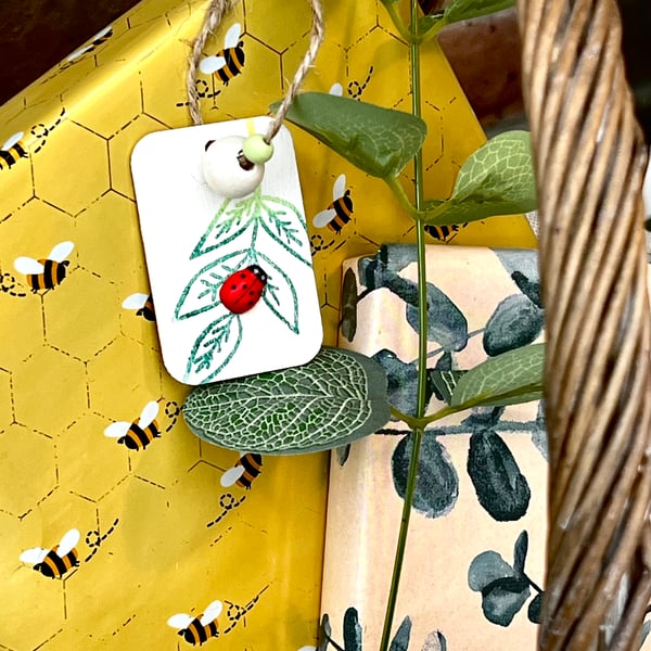 Gift tag or wooden hanging decoration - ‘Ladybird’ White