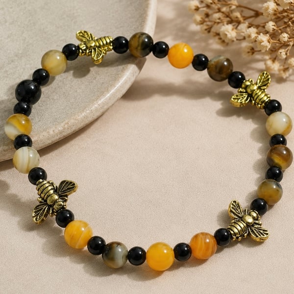 Bee-Lover's Bumble Bee Agate Bracelet 