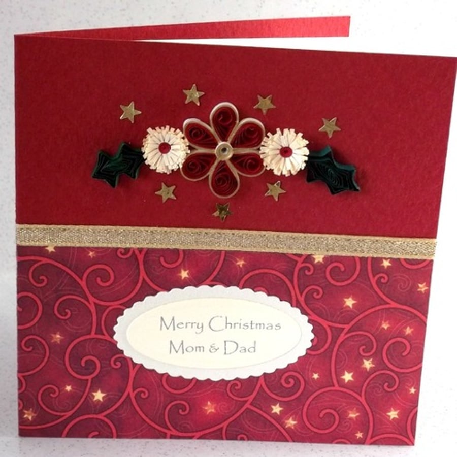 Handmade Christmas card - quilled, paper quilling, mum & dad