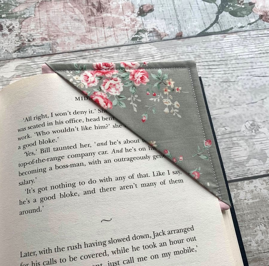 Grey floral corner bookmark