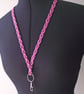 Lanyard for Identity Badge and Key, Kumihimo Braided Cotton in Pink and Purple - Image 2