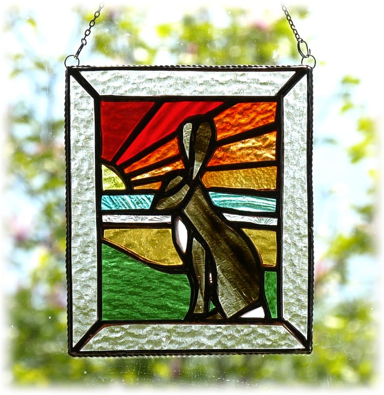 Sunset Hare Stained Glass Art Picture Suncatcher Handmade 013