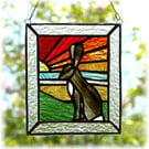 Sunset Hare Stained Glass Art Picture Suncatcher Handmade 013