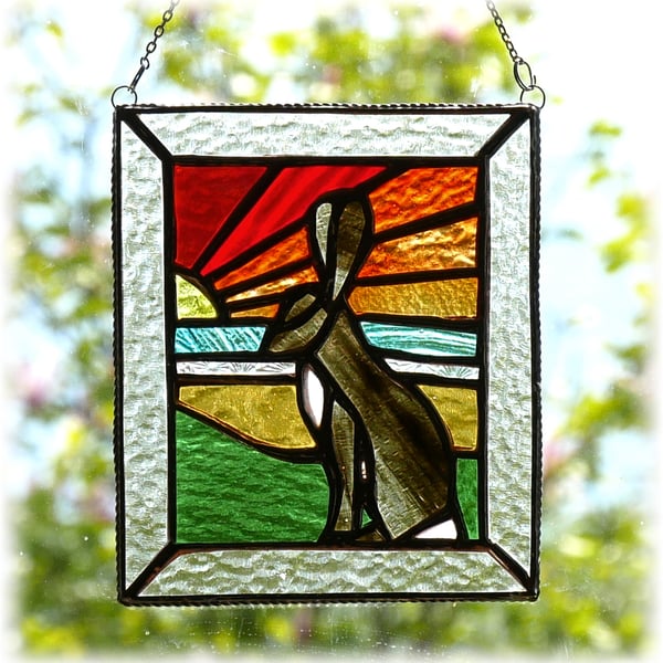 Sunset Hare Stained Glass Art Picture Suncatcher Handmade 013