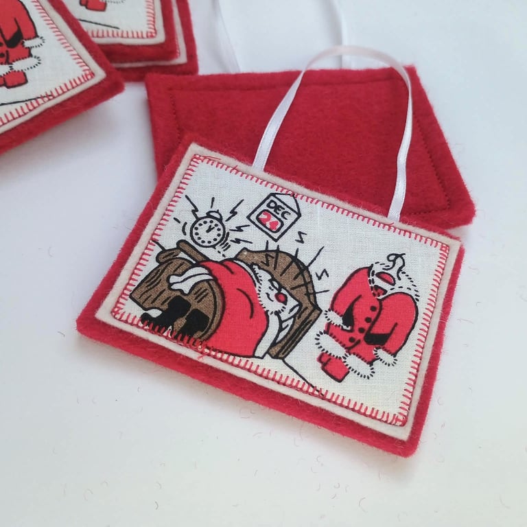 Christmas Decoration Sleepy Santa - Vintage textile hanging ornament