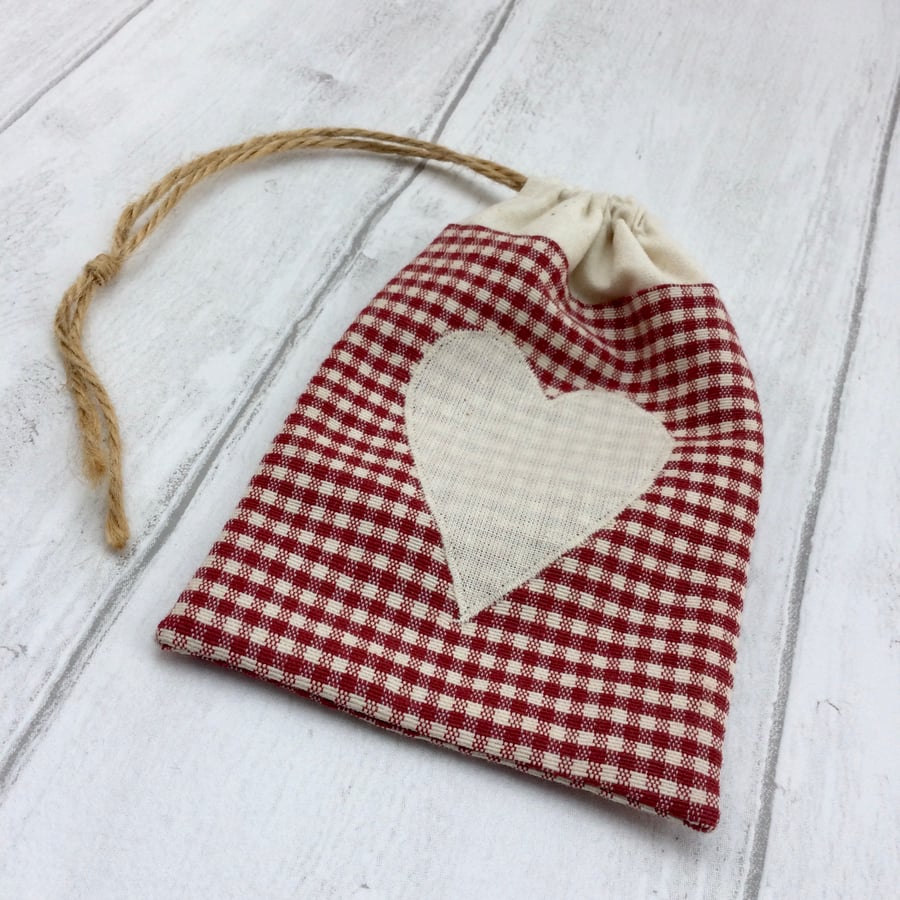 Little red gingham drawstring bag 