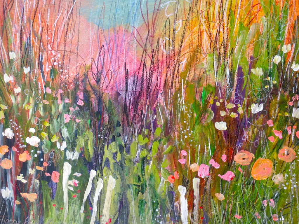 Vibrant Floral Abstract Painting by Jackie Reynolds 