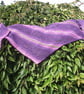 Asymmetrical Scarf, Wrap, Shawl, Purple, Pink, Green, Handspun Knitted, Merino  - Image 9