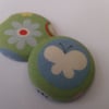 Blue Butterfly & Flower Fabric Badge Set