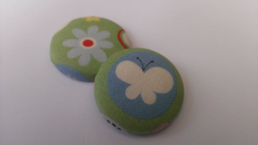 Blue Butterfly & Flower Fabric Badge Set