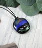 Sparkly Dichroic Glass Abstract Pattern Necklace. Adjustable Length Waxed Cord - Image 1