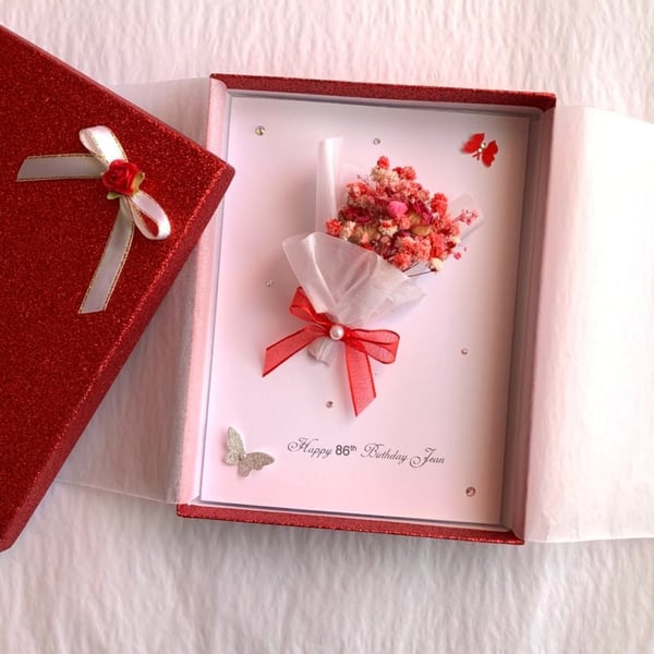 Luxury Handmade Personlised Birthday Card, Dried Flower Birthday Card C042