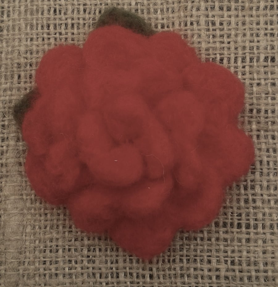 Needle felted rose corsage (red)
