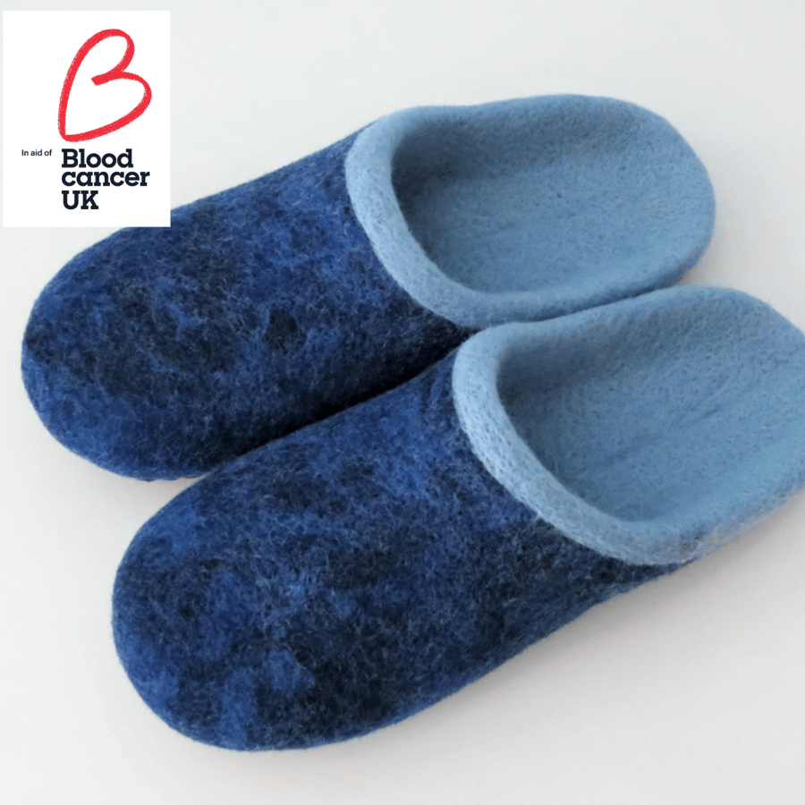 Merino Wool Felted Slippers-Blue Jean 25cm 5.5-6 UK (Regular Width)