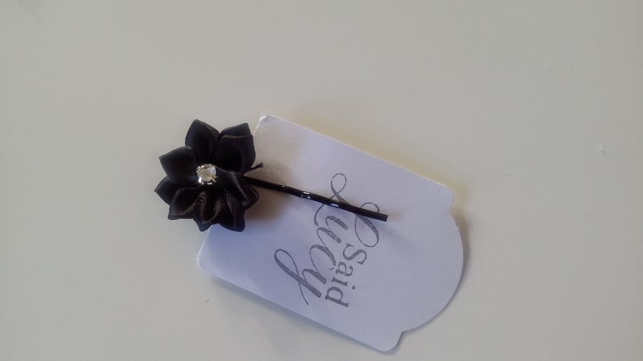 Black satin flower bobby pins
