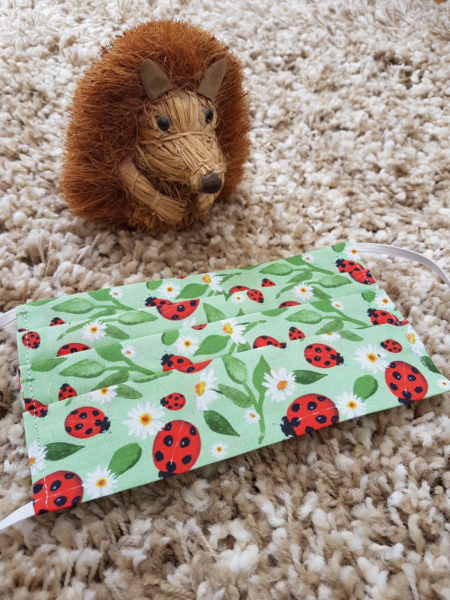 Small Adult or Teenager face covering – green ladybird print material