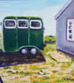 Horsebox Rural Scene Cornwall Acrylic Painting on Yupo Paper Mounted - Image 3