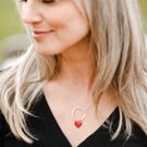 Silver Heart Necklace Enamel on Silver Circle