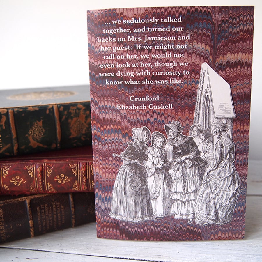 Cranford gossip literary greetings card featuring the ladies outside church